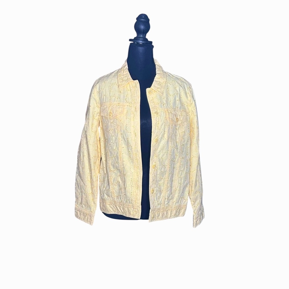 Coastal Cottagecore Yellow Eyelet Cotton Button Down Jacket PS Appleseeds Petite
